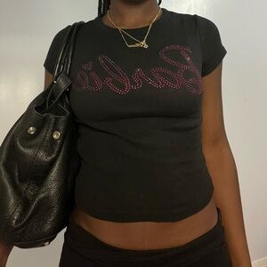 Black Pink Bejeweled BARBIE Women's Baby Tee